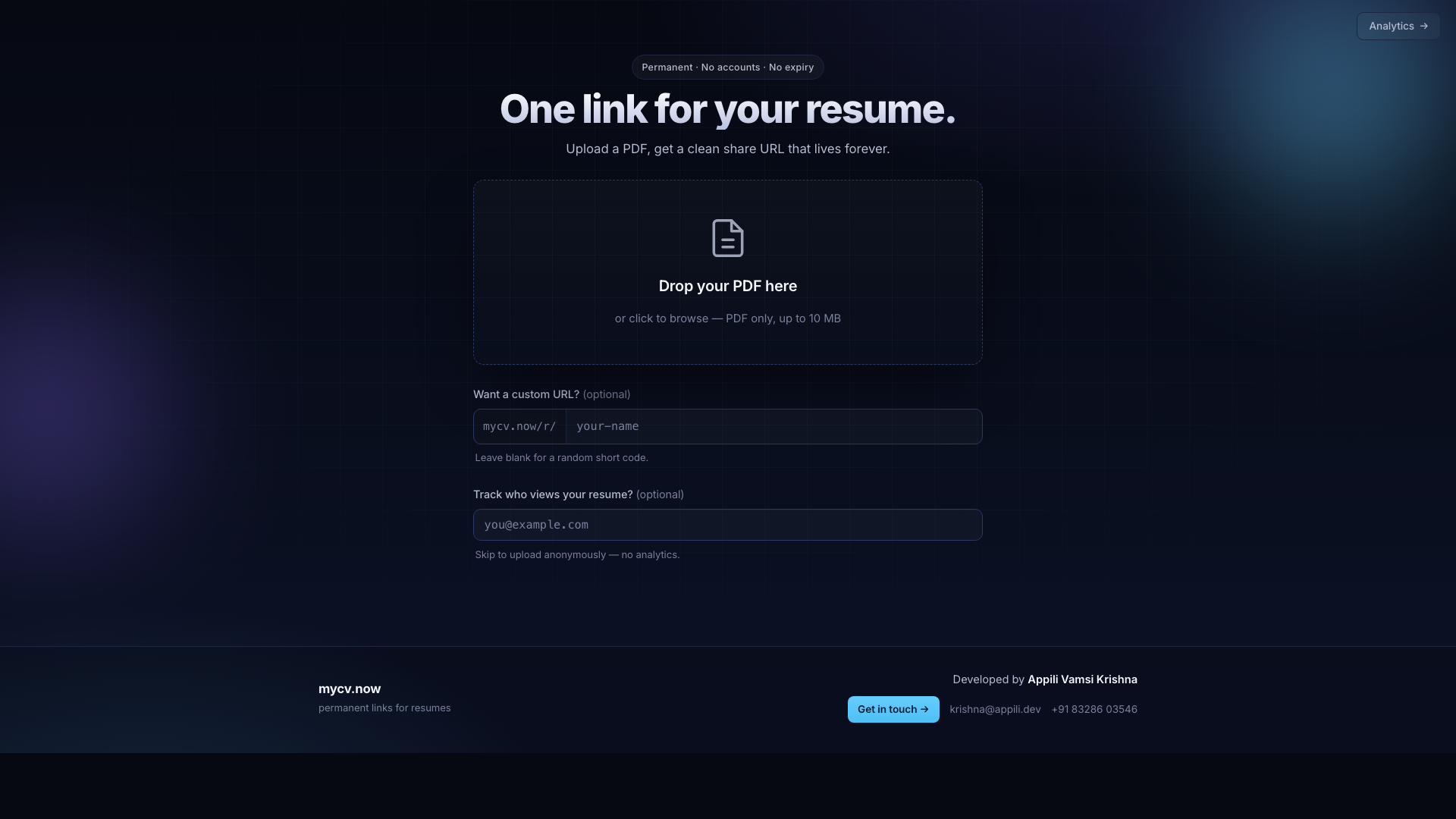 mycv.now — one permanent link for your resume