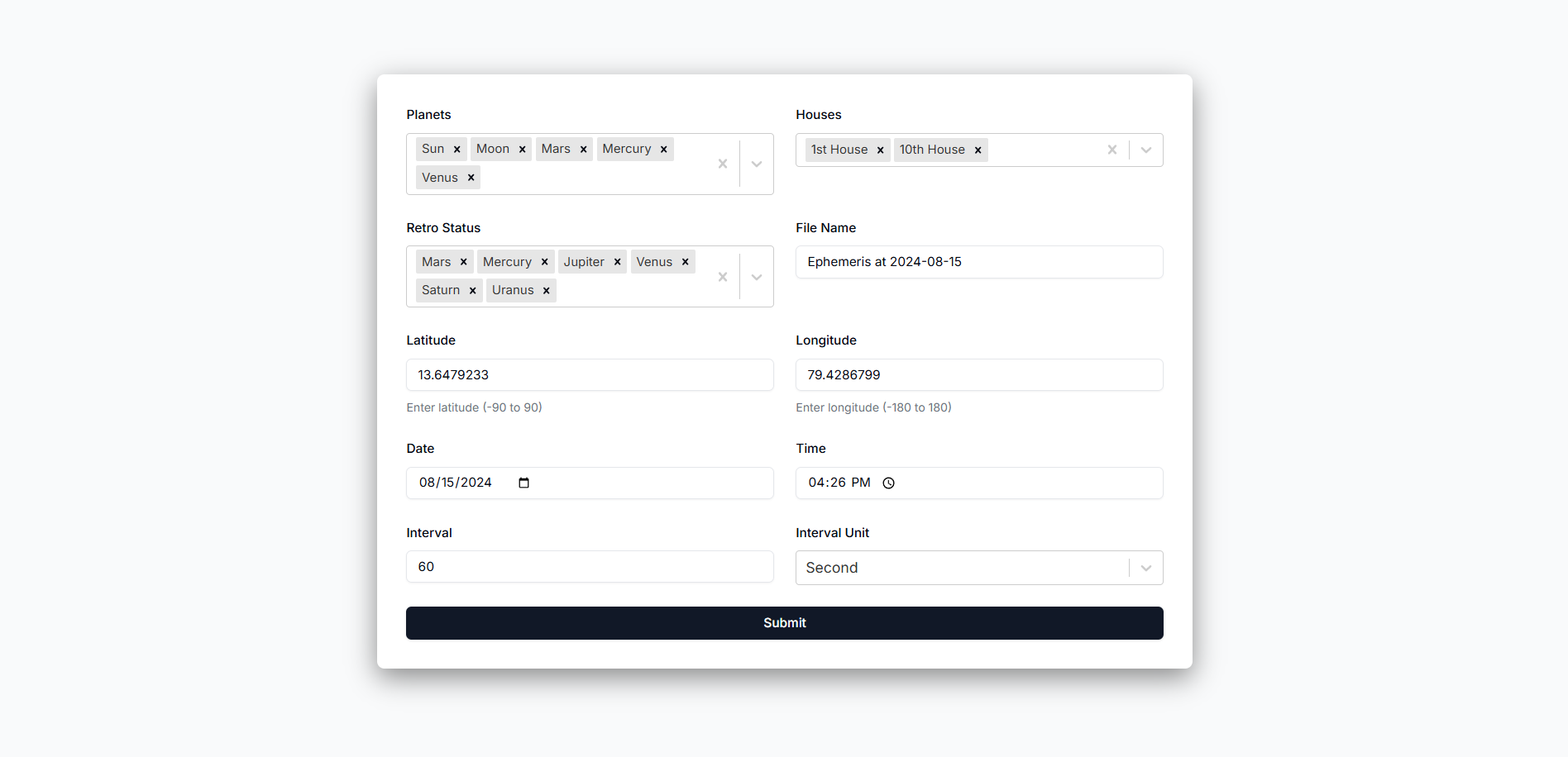 Ephemeris project visualizing planetary positions and data insights